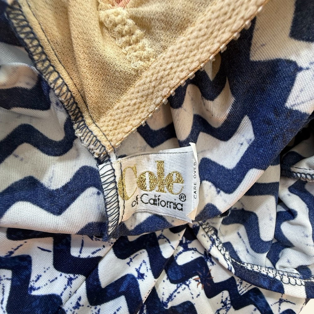 Cole of California Blue White Chevron One Piece Swimsuit Vintage Style Size 10 - Picture 6 of 8